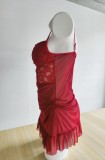 Lace-trimmed Lingerie Mesh Nightgown Set GJZY-3475