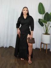 Solid Color Long Sleeve Split Shirt Dress  SFY-782