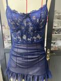 Lace-trimmed Lingerie Mesh Nightgown Set GJZY-3475