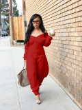 Solid Color V Neck Flare Jumpsuit SFY-780