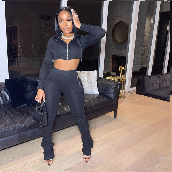 Long Sleeve Zipper Hooded Sport Pants Suit HMS-6520