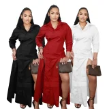 Solid Color Long Sleeve Split Shirt Dress  SFY-782