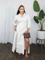 Solid Color Long Sleeve Split Shirt Dress  SFY-782