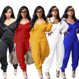 Solid Color V Neck Flare Jumpsuit SFY-780