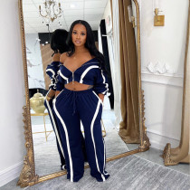 Contrast Color Long Sleeve Sport Two Piece Pants Set SFY-2815