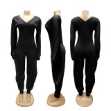 Solid Color V Neck Flare Jumpsuit SFY-780