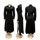 Solid Color Long Sleeve Split Shirt Dress  SFY-782