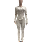 Solid Color Hooded Sport Two Piece Pants Set NYF-8198