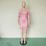 One Shoulder Polka Dot Print Ruffles Mini Dress BN-9118