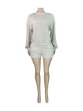 Solid Color Long Sleeve Shorts 2 Piece Set OY-6531