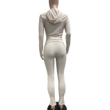 Solid Color Hooded Sport Two Piece Pants Set NYF-8198