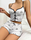 Plus Size Printed Bow-Tie Halter-Neck Shorts Loungewear Set GJZY-1240