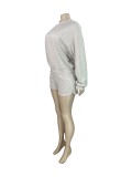 Solid Color Long Sleeve Shorts 2 Piece Set OY-6531