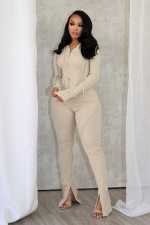 Solid Color Hooded Sport Two Piece Pants Set NYF-8198