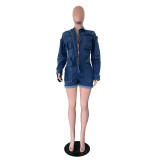 Casual Lapel Long Sleeve Denim Romper TR-1345