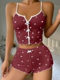 Plus Size Printed Bow-Tie Halter-Neck Shorts Loungewear Set GJZY-1240