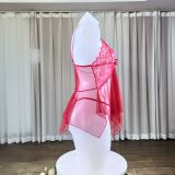 Mesh Deep V Neck Lace Strapless Nightgown GJZY-3721