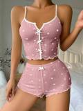 Plus Size Printed Bow-Tie Halter-Neck Shorts Loungewear Set GJZY-1240