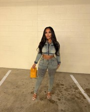 Long Sleeve Zipper Denim Two Piece Pants Set TR-1343