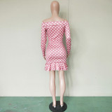 One Shoulder Polka Dot Print Ruffles Mini Dress BN-9118