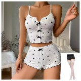 Plus Size Printed Bow-Tie Halter-Neck Shorts Loungewear Set GJZY-1240