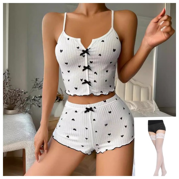 Plus Size Printed Bow-Tie Halter-Neck Shorts Loungewear Set GJZY-1240