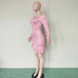 One Shoulder Polka Dot Print Ruffles Mini Dress BN-9118