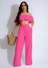 Solid Color Ruffles Fashion Two Piece Pants Set GTYZ-7366