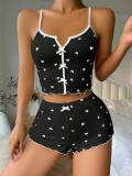 Plus Size Printed Bow-Tie Halter-Neck Shorts Loungewear Set GJZY-1240