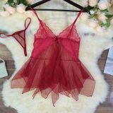 Mesh Deep V Neck Lace Strapless Nightgown GJZY-3721