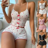 Plus Size Printed Bow-Tie Halter-Neck Shorts Loungewear Set GJZY-1240