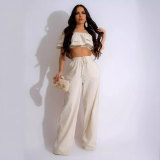 Solid Color Ruffles Fashion Two Piece Pants Set GTYZ-7366