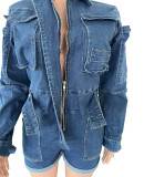 Casual Lapel Long Sleeve Denim Romper TR-1345
