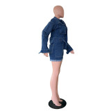 Casual Lapel Long Sleeve Denim Romper TR-1345