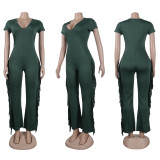 Solid Color Short Sleeve Tassel Jumpsuit GTYZ-7339