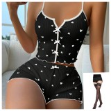 Plus Size Printed Bow-Tie Halter-Neck Shorts Loungewear Set GJZY-1240