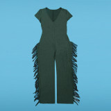 Solid Color Short Sleeve Tassel Jumpsuit GTYZ-7339
