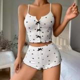 Plus Size Printed Bow-Tie Halter-Neck Shorts Loungewear Set GJZY-1240