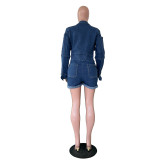 Casual Lapel Long Sleeve Denim Romper TR-1345