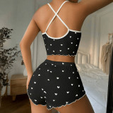Plus Size Printed Bow-Tie Halter-Neck Shorts Loungewear Set GJZY-1240