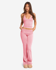 Fashion Solid Color Hallterneck Two Piece Pants Set YD-8829