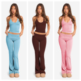 Fashion Solid Color Hallterneck Two Piece Pants Set YD-8829