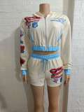 Contrast Color Print Hooded Shorts Casual Suit GBGF-25091201