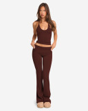 Fashion Solid Color Hallterneck Two Piece Pants Set YD-8829