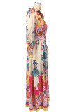 Colorful Printed Casual Belt Long Dress XHXF-974