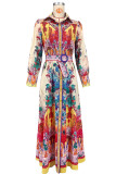 Colorful Printed Casual Belt Long Dress XHXF-974