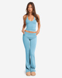 Fashion Solid Color Hallterneck Two Piece Pants Set YD-8829