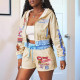 Contrast Color Print Hooded Shorts Casual Suit GBGF-25091201