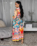 Colorful Printed Casual Belt Long Dress XHXF-974