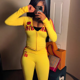Letter Print Long Sleeve Zipper Yoga Pants Suit GBGF-250924